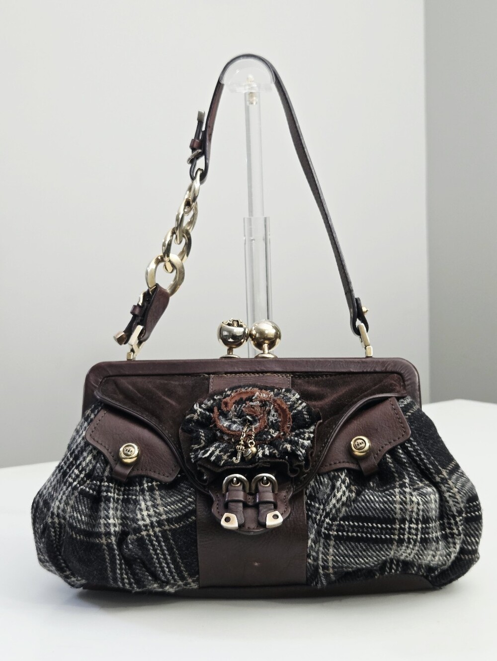 VINTAGE JUICY COUTURE IT GIRL PLAID KISSLOCK FRAME BAG